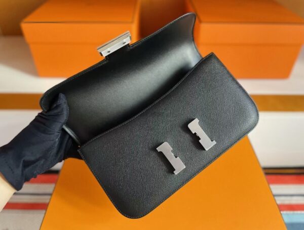 H Factory Bags Constance Epsom Leather Black Silver Hardware 23cm Full Handmade