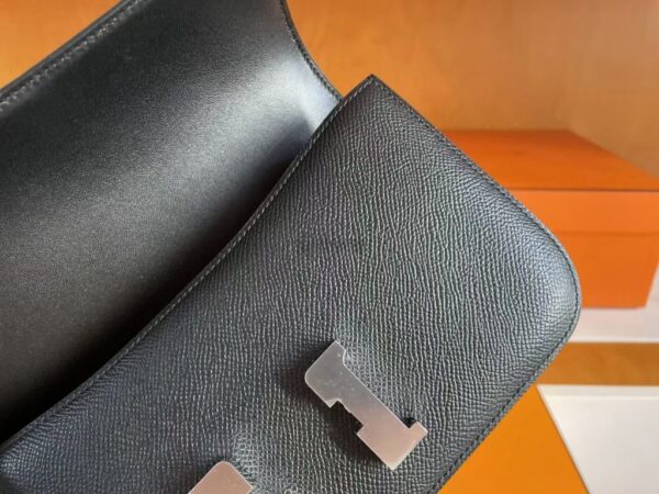 H Factory Bags Constance Epsom Leather Black Silver Hardware 23cm Full Handmade
