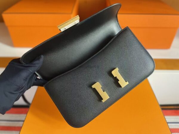 H Factory Bags Constance Epsom Leather Black Gold Hardware 23cm Full Handmade
