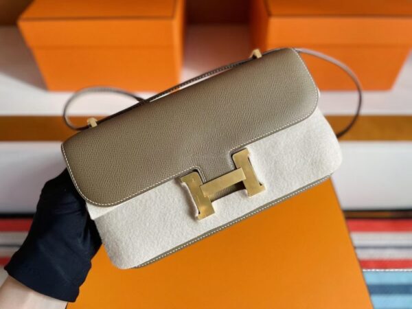 H Factory Bags Constance Epsom Leather Etoupe Grey Gold Hardware 23cm Full Handmade