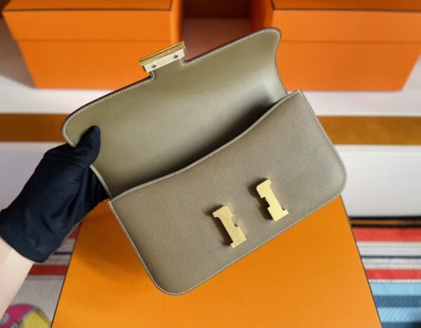 H Factory Bags Constance Epsom Leather Etoupe Grey Gold Hardware 23cm Full Handmade