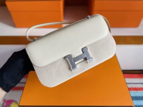 H Factory Bags Constance Epsom Leather Cream White Silver Hardware 23cm Full Handmade