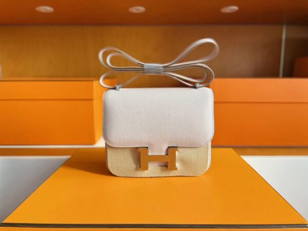 H Factory Bags Constance Epsom Leather Cream Pink Gold Hardware 18cm Full Handmade