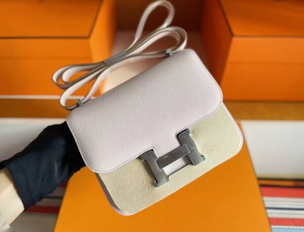 H Factory Bags Constance Epsom Leather Cream Pink Gold Hardware 18cm Full Handmade