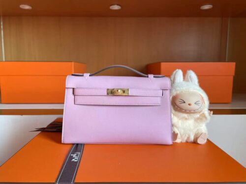 H Factory Bags Mini Kelly Pochette Epsom Purple Pink Silver Hardware 22cm Full Handmade