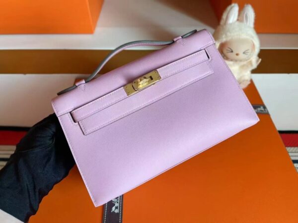 H Factory Bags Mini Kelly Pochette Epsom Purple Pink Silver Hardware 22cm Full Handmade