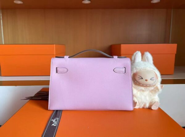 H Factory Bags Mini Kelly Pochette Epsom Purple Pink Silver Hardware 22cm Full Handmade