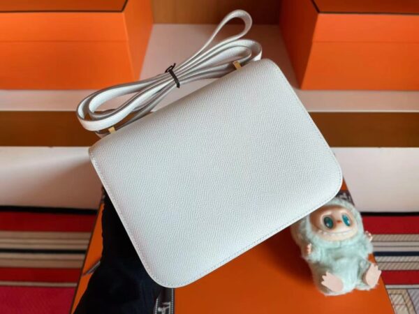 H Factory Bags Constance Epsom Leather Pure White Gold Hardware 18cm Full Handmade