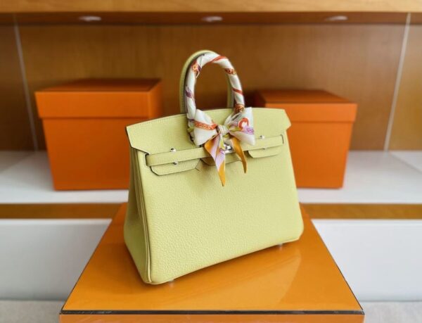 H Factory Bags Birkin Togo Leather 1Z Light Yellow Silver Hardware 25cm Full Handmade
