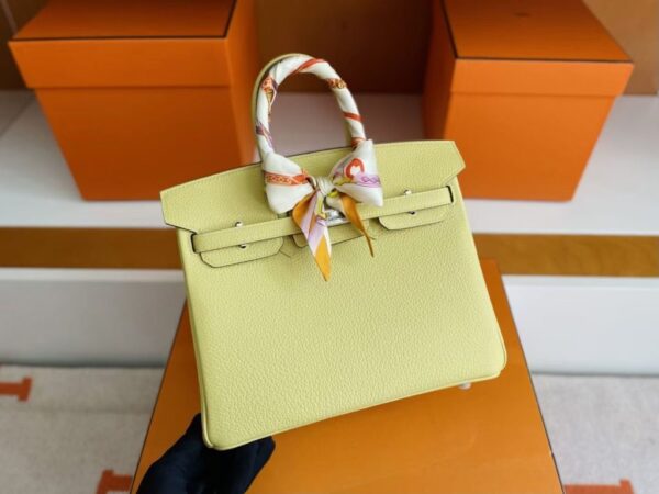 H Factory Bags Birkin Togo Leather 1Z Light Yellow Silver Hardware 25cm Full Handmade