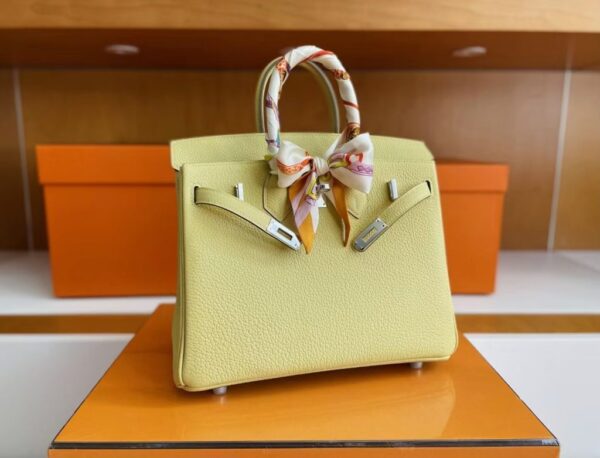 H Factory Bags Birkin Togo Leather 1Z Light Yellow Silver Hardware 25cm Full Handmade