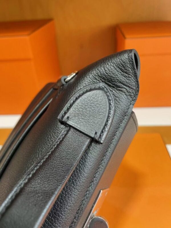 H Factory Bags Mini Kelly 2424 Evercolor Leather Black Silver Hardware 21cm Full Handmade