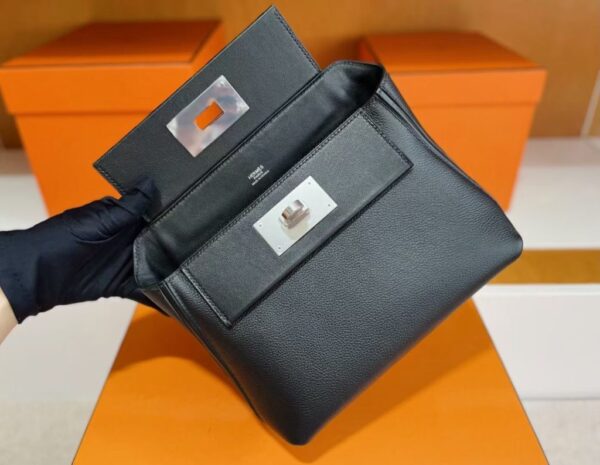 H Factory Bags Mini Kelly 2424 Evercolor Leather Black Silver Hardware 21cm Full Handmade