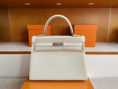 H Factory Bags Kelly Togo Leather Cream White Silver Hardware 32cm Full Handmade