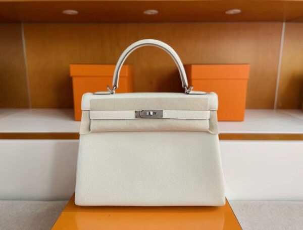 H Factory Bags Kelly Togo Leather Cream White Silver Hardware 32cm Full Handmade