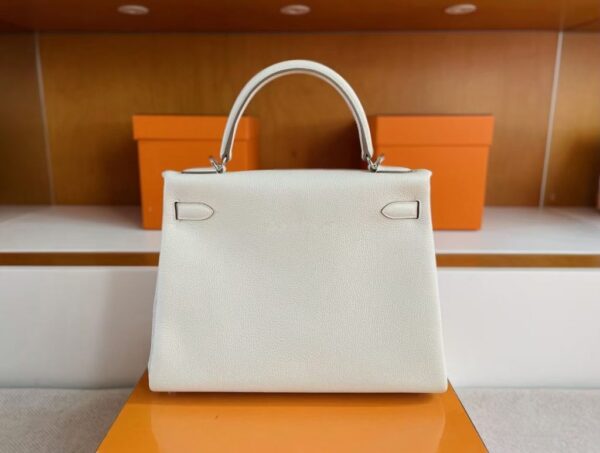 H Factory Bags Kelly Togo Leather Cream White Silver Hardware 32cm Full Handmade
