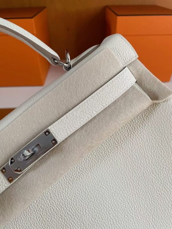 H Factory Bags Kelly Togo Leather Cream White Silver Hardware 32cm Full Handmade