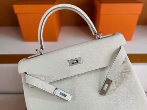 H Factory Bags Kelly Togo Leather Cream White Silver Hardware 32cm Full Handmade