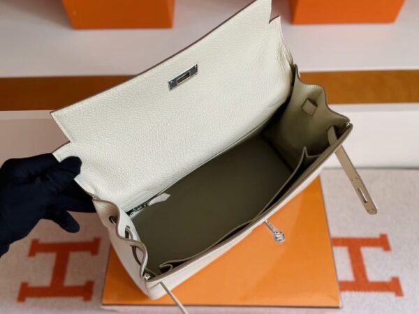 H Factory Bags Kelly Togo Leather Cream White Silver Hardware 32cm Full Handmade