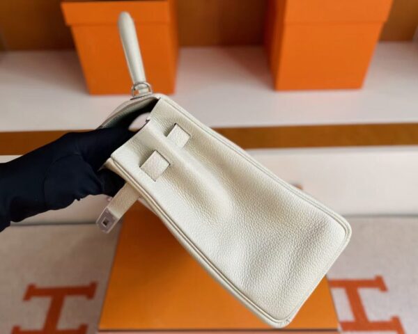 H Factory Bags Kelly Togo Leather Cream White Silver Hardware 32cm Full Handmade