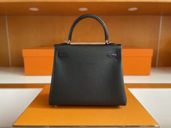 H Factory Bags Kelly Touch Togo & Lizard Leather CK89 Black Silver Hardware 25cm Full Handmade
