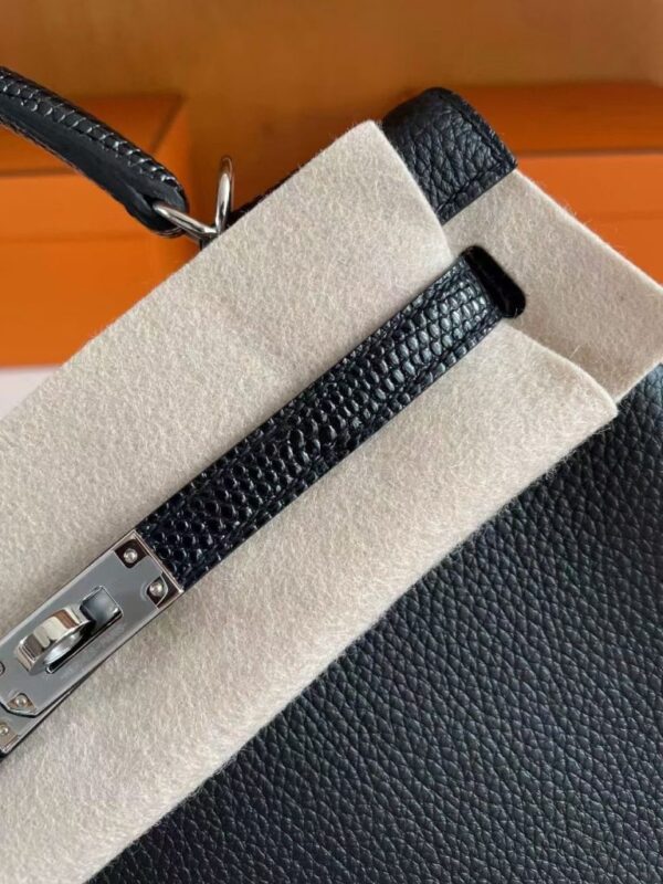 H Factory Bags Kelly Touch Togo & Lizard Leather CK89 Black Silver Hardware 25cm Full Handmade