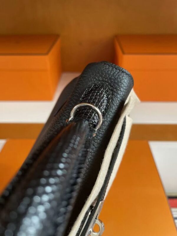 H Factory Bags Kelly Touch Togo & Lizard Leather CK89 Black Silver Hardware 25cm Full Handmade