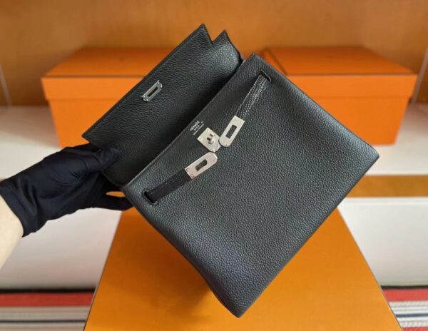 H Factory Bags Kelly Touch Togo & Lizard Leather CK89 Black Silver Hardware 25cm Full Handmade