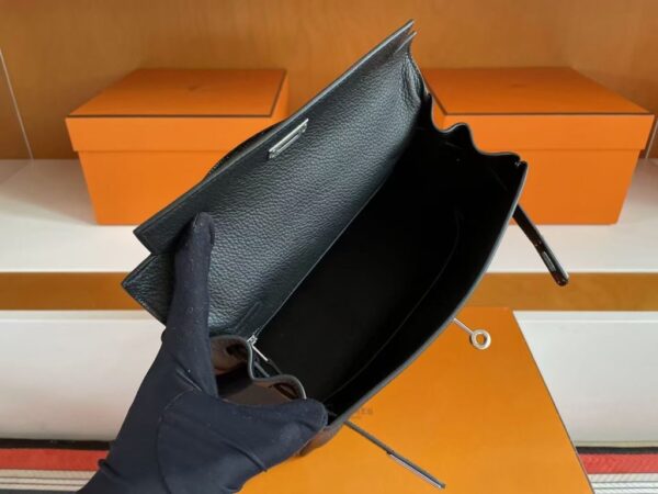 H Factory Bags Kelly Touch Togo & Lizard Leather CK89 Black Silver Hardware 25cm Full Handmade