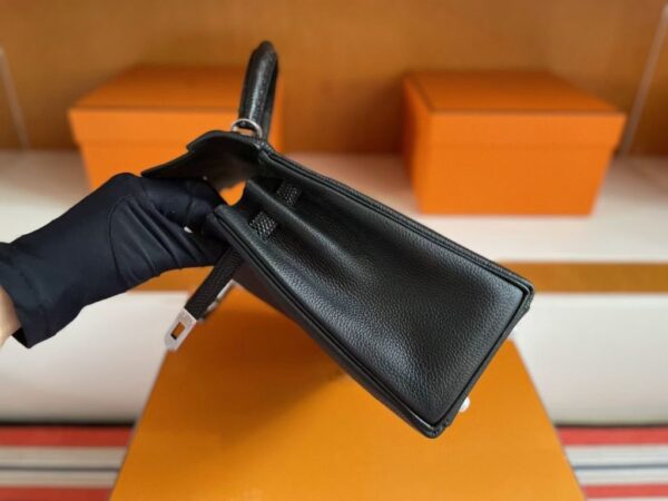 H Factory Bags Kelly Touch Togo & Lizard Leather CK89 Black Silver Hardware 25cm Full Handmade