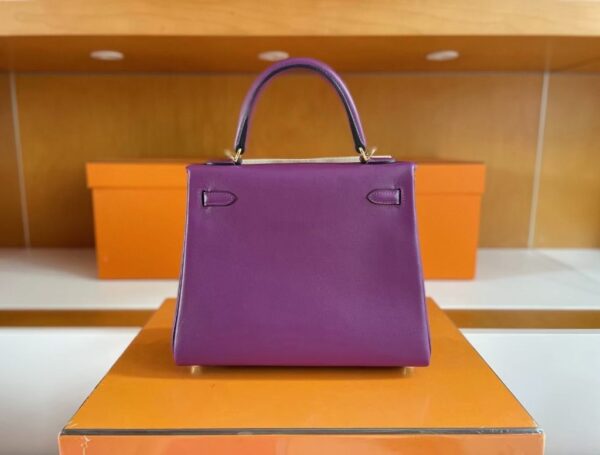 H Factory Bags Kelly Swift Leather Purple & Lemon Yellow Gold Hardware 25cm Full Handmade