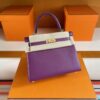 H Factory Bags Kelly Swift Leather Purple & Lemon Yellow Gold Hardware 25cm Full Handmade