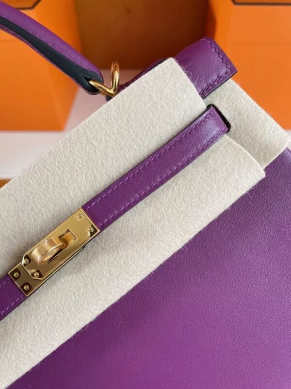 H Factory Bags Kelly Swift Leather Purple & Lemon Yellow Gold Hardware 25cm Full Handmade