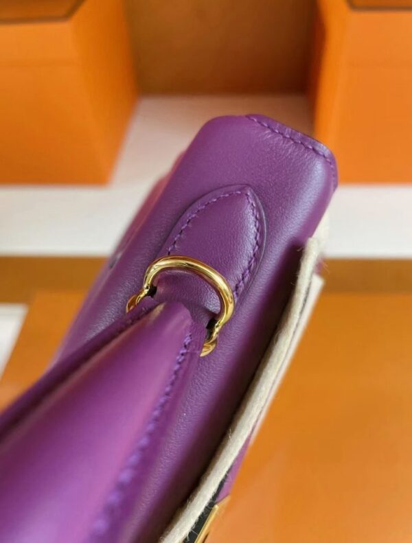 H Factory Bags Kelly Swift Leather Purple & Lemon Yellow Gold Hardware 25cm Full Handmade