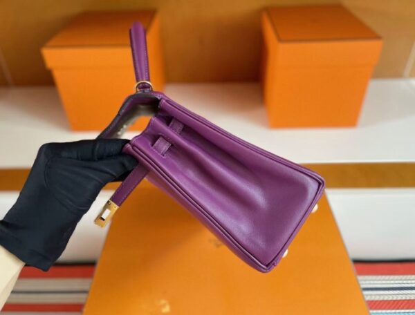 H Factory Bags Kelly Swift Leather Purple & Lemon Yellow Gold Hardware 25cm Full Handmade