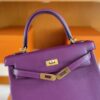H Factory Bags Kelly Swift Leather Purple & Lemon Yellow Gold Hardware 25cm Full Handmade