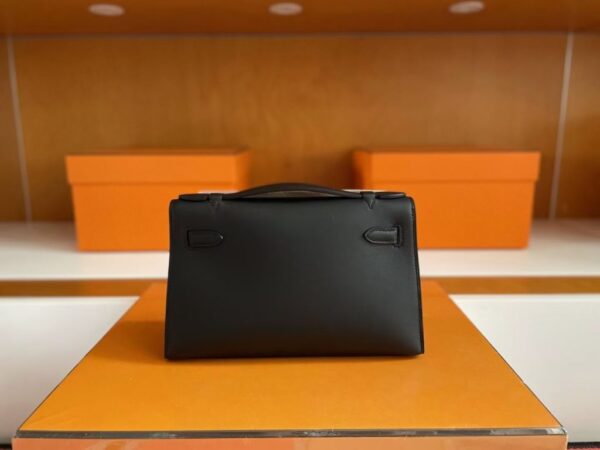 H Factory Bags Mini Kelly Pochette Swift Leather Black Silver Hardware 22cm Full Handmade