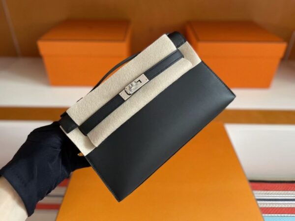 H Factory Bags Mini Kelly Pochette Swift Leather Black Silver Hardware 22cm Full Handmade
