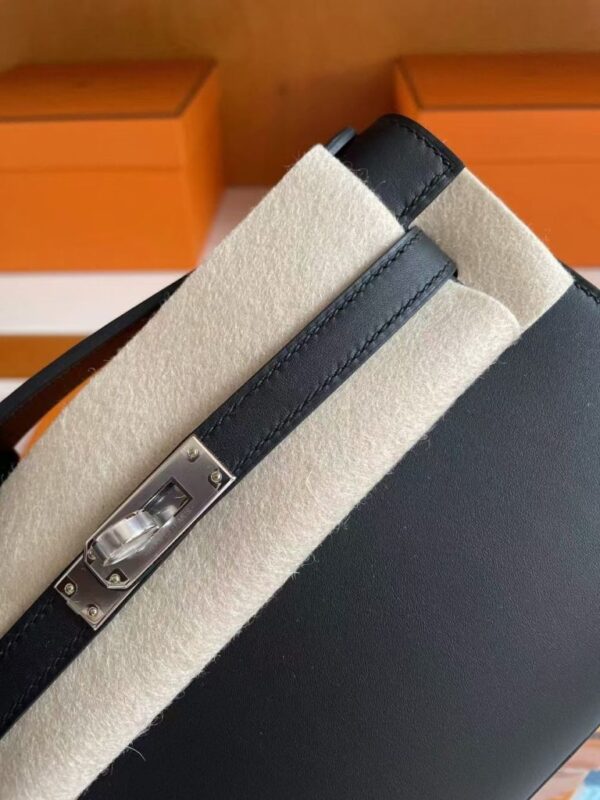 H Factory Bags Mini Kelly Pochette Swift Leather Black Silver Hardware 22cm Full Handmade
