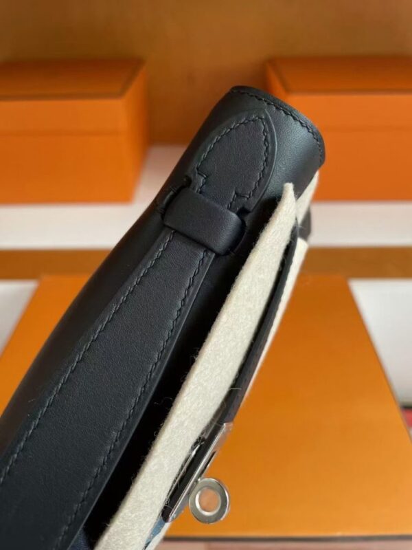 H Factory Bags Mini Kelly Pochette Swift Leather Black Silver Hardware 22cm Full Handmade