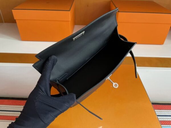 H Factory Bags Mini Kelly Pochette Swift Leather Black Silver Hardware 22cm Full Handmade