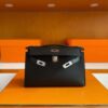 H Factory Bags Mini Kelly Pochette Swift Leather Black Silver Hardware 22cm Full Handmade