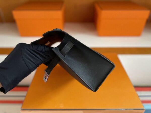 H Factory Bags Mini Kelly Pochette Swift Leather Black Silver Hardware 22cm Full Handmade