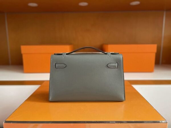 H Factory Bags Mini Kelly Pochette Swift Leather 8F Grey Gold Hardware 22cm Full Handmade