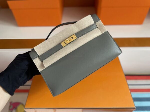 H Factory Bags Mini Kelly Pochette Swift Leather 8F Grey Gold Hardware 22cm Full Handmade