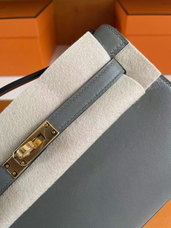 H Factory Bags Mini Kelly Pochette Swift Leather 8F Grey Gold Hardware 22cm Full Handmade
