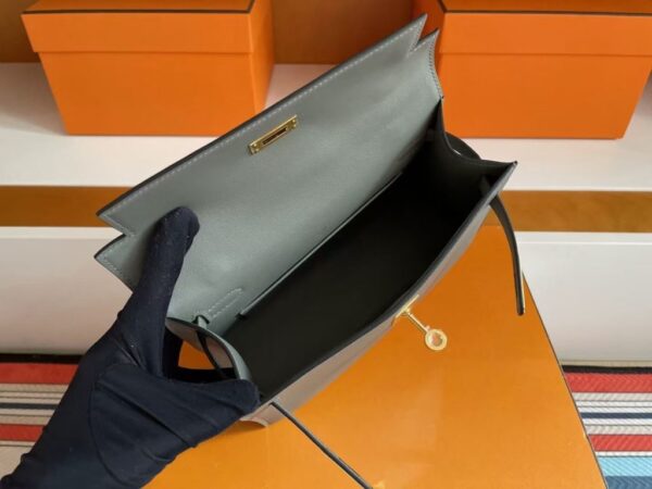 H Factory Bags Mini Kelly Pochette Swift Leather 8F Grey Gold Hardware 22cm Full Handmade