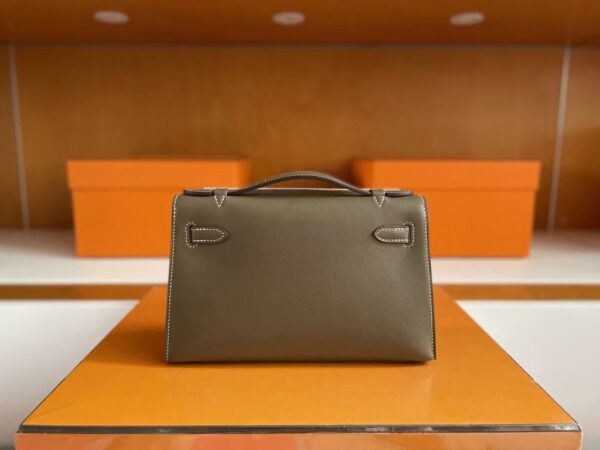 H Factory Bags Mini Kelly Pochette Swift Leather CK18 Etoupe Grey Gold Hardware 22cm Full Handmade