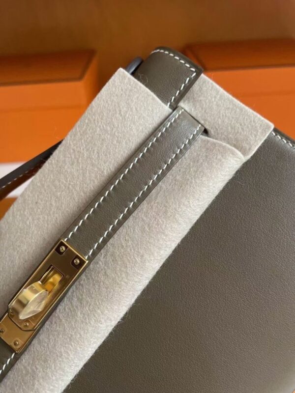 H Factory Bags Mini Kelly Pochette Swift Leather CK18 Etoupe Grey Gold Hardware 22cm Full Handmade