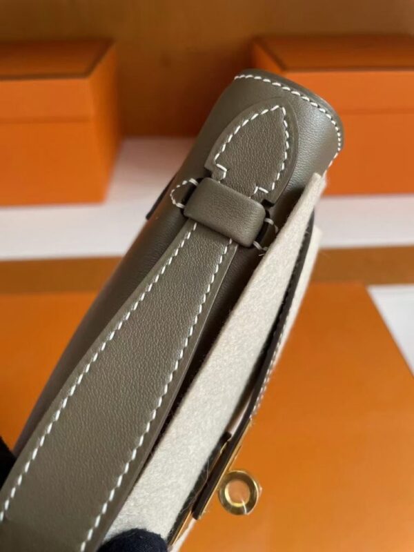 H Factory Bags Mini Kelly Pochette Swift Leather CK18 Etoupe Grey Gold Hardware 22cm Full Handmade